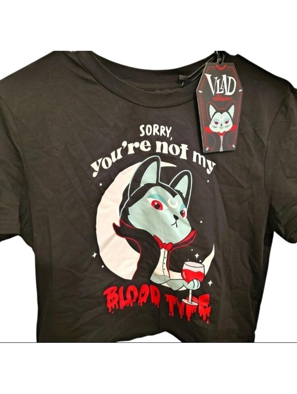 Killstar Blood Type Crop Top Black Vampurr Cat Goth Tee Size XXS NEW